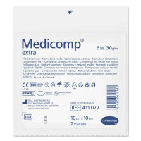 Hartmann Medicomp extra steril Vlieskompresse 6-fach, 10 x 10 cm in steriler Verpackung Rückseite