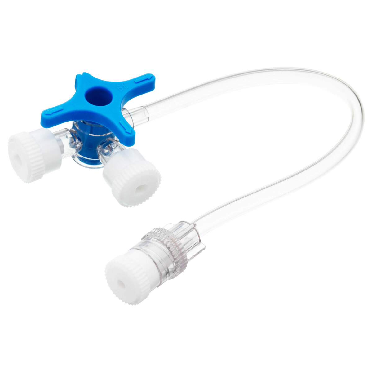 Produktbild von NeoLab 3-Wege-Hochdruckhahn – PC, Glasklar, Steril, 2x Luer Weiblich, 1x Luer Männlich