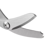 XSHEAR Traumaschere 19 cm mit Griff in Silber/ Blau mit geöffneter Schneide/ Klinge