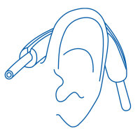 Salter Labs Zeichnung von Anwendung, Ohr mit Sauerstoffbrille und Ohrpolster